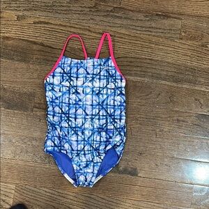 Speedo Blue and Pink One Piece Swimsuit with Geometric Design